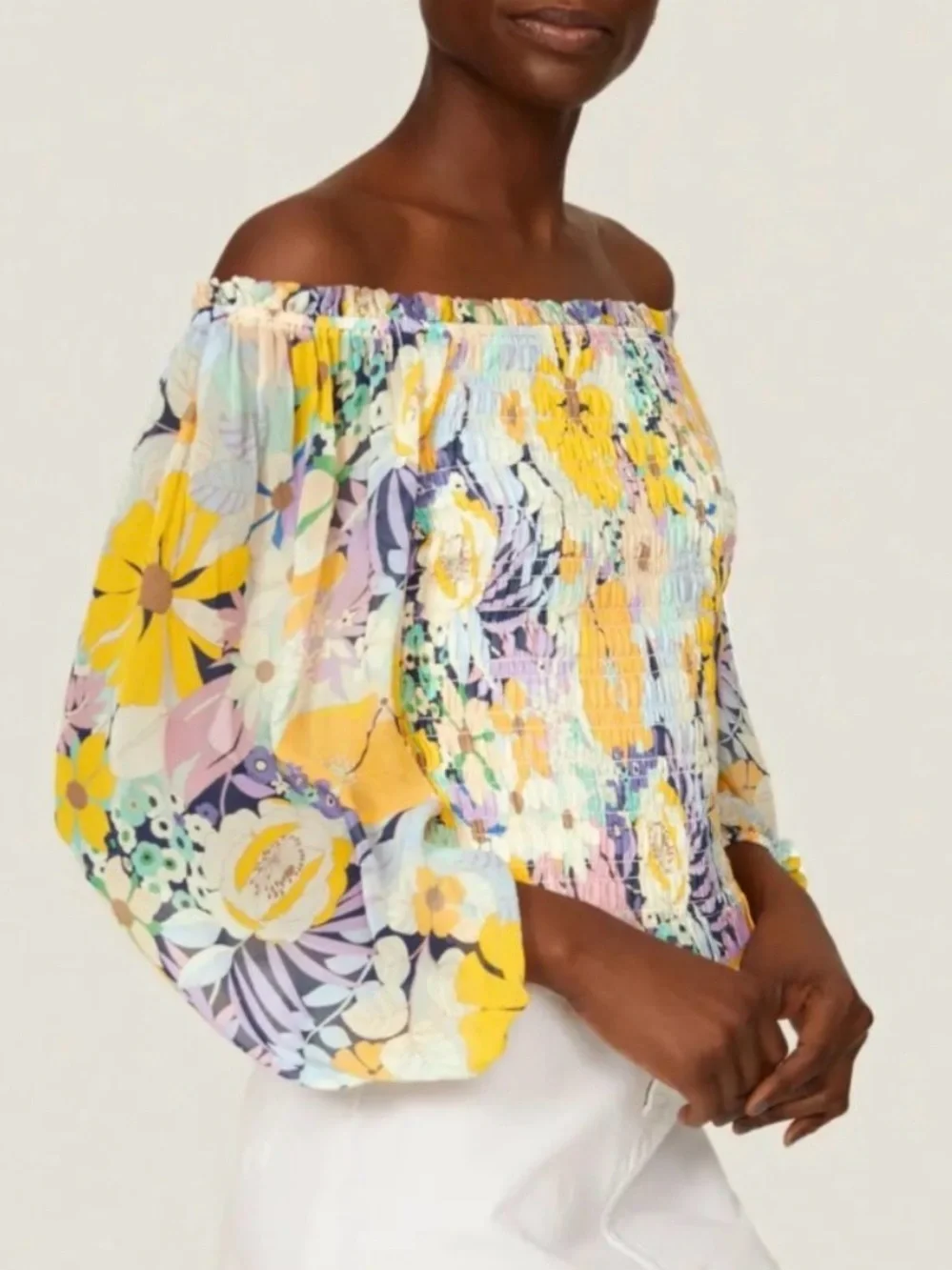 SHOSHANNA CECE TOP Floral Sheer Yellow Purple Size Medium